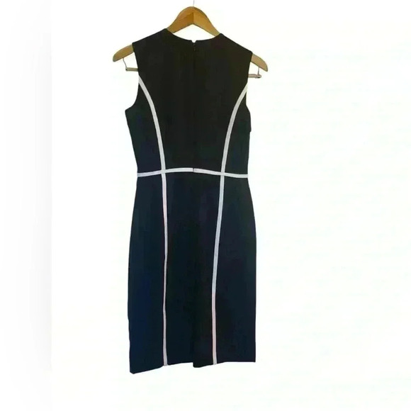 Calvin Klein Black w/ White Piping Sheath Dress Size 2 Business Classic Neutral - Picture 6 of 11